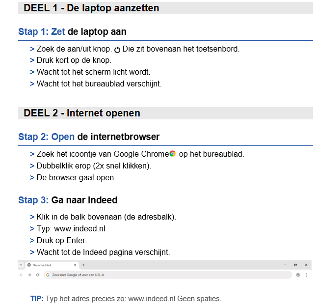 Probe: Spiekbrief Stappenplan